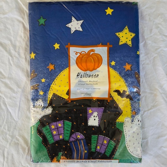 Vintage Town & Country Living Halloween Flannel Backed Vinyl Tablecloth 52"x70" - Picture 1 of 5